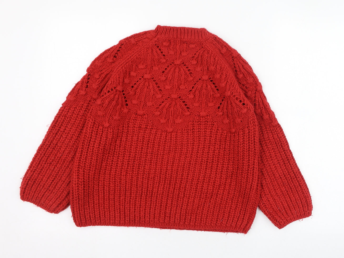 Zara Girls Red Round Neck  Acrylic Pullover Jumper Size 9-10 Years  Pullover