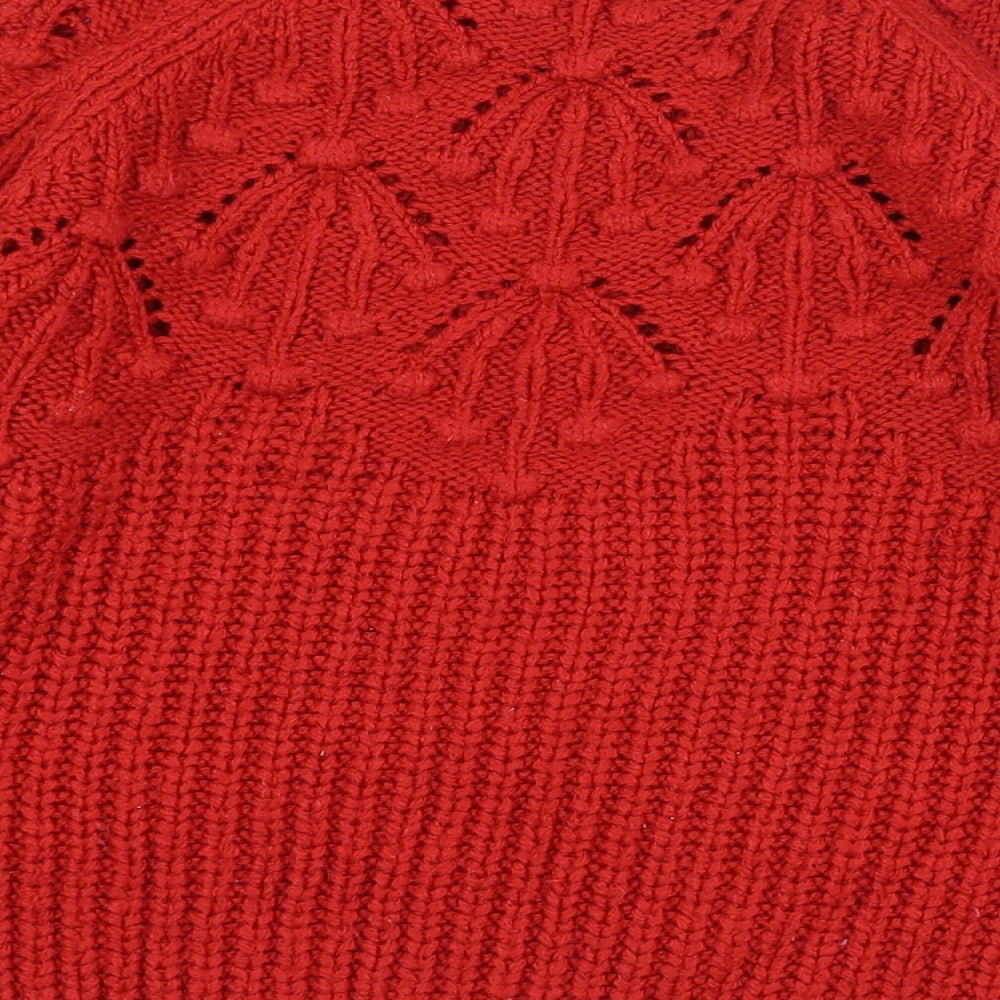 Zara Girls Red Round Neck  Acrylic Pullover Jumper Size 9-10 Years  Pullover