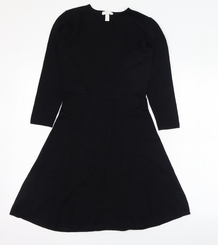 H&M Womens Black Viscose Skater Dress Size XS Round Neck Pullover