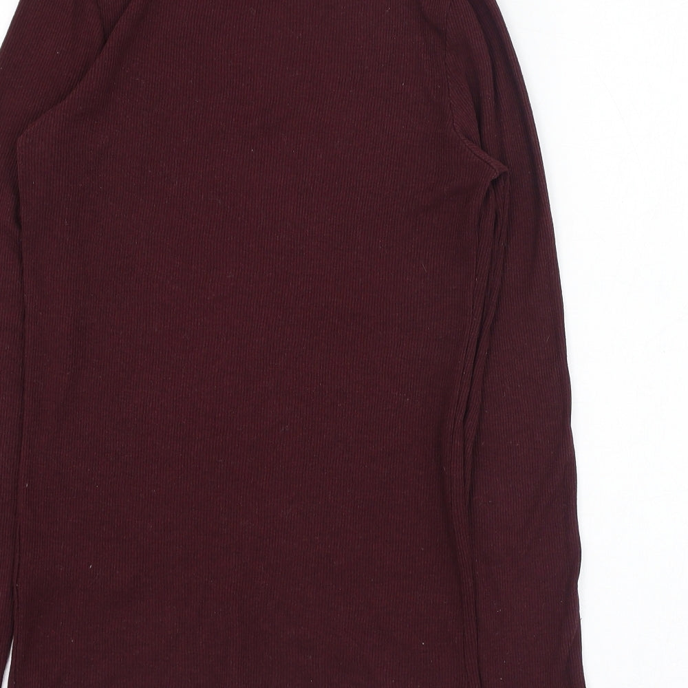 New Look Womens Purple  Cotton Basic T-Shirt Size 12 Roll Neck