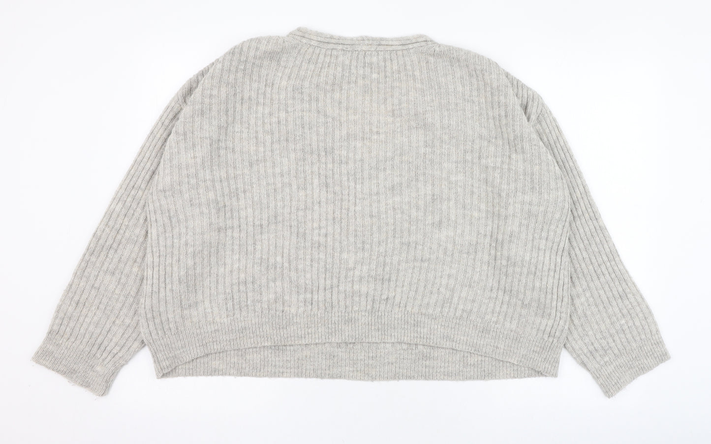 New Look Womens Grey V-Neck  Acrylic Pullover Jumper Size M