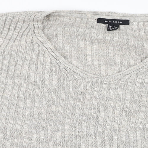 New Look Womens Grey V-Neck  Acrylic Pullover Jumper Size M
