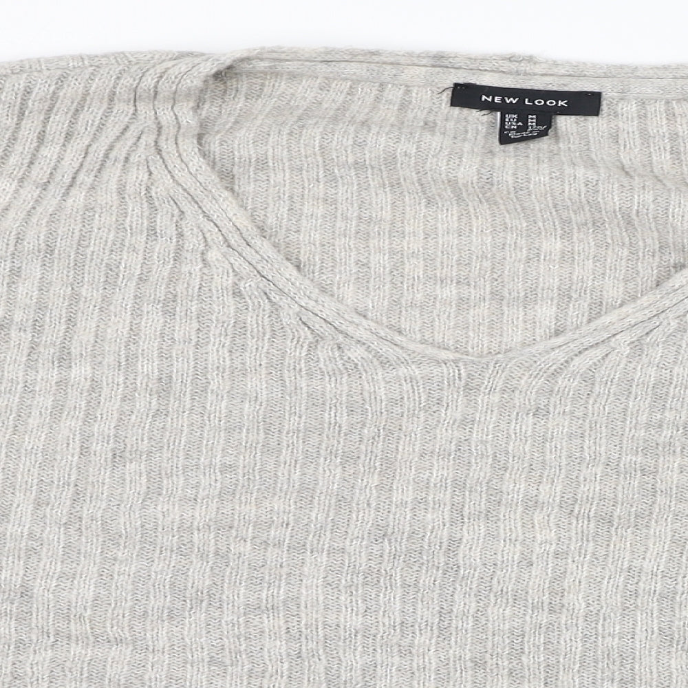 New Look Womens Grey V-Neck  Acrylic Pullover Jumper Size M