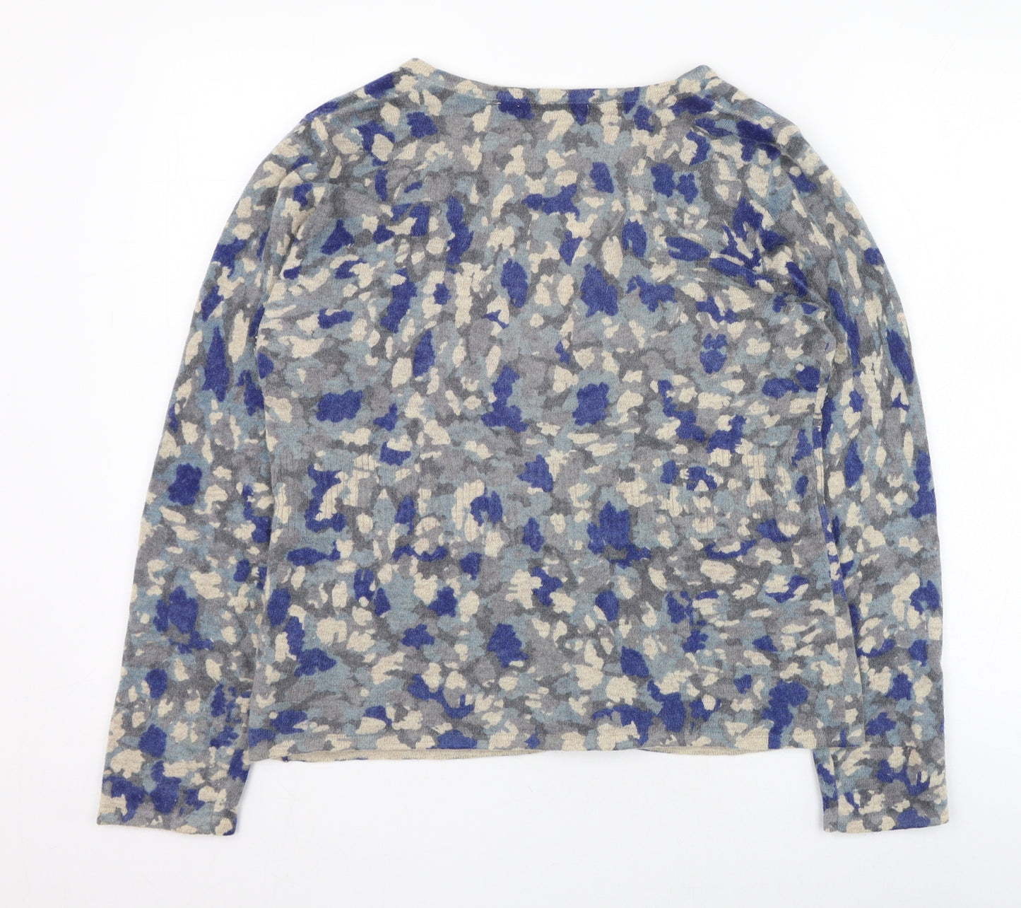 A. Giannetti Womens Blue V-Neck Animal Print Nylon Cardigan Jumper Size L