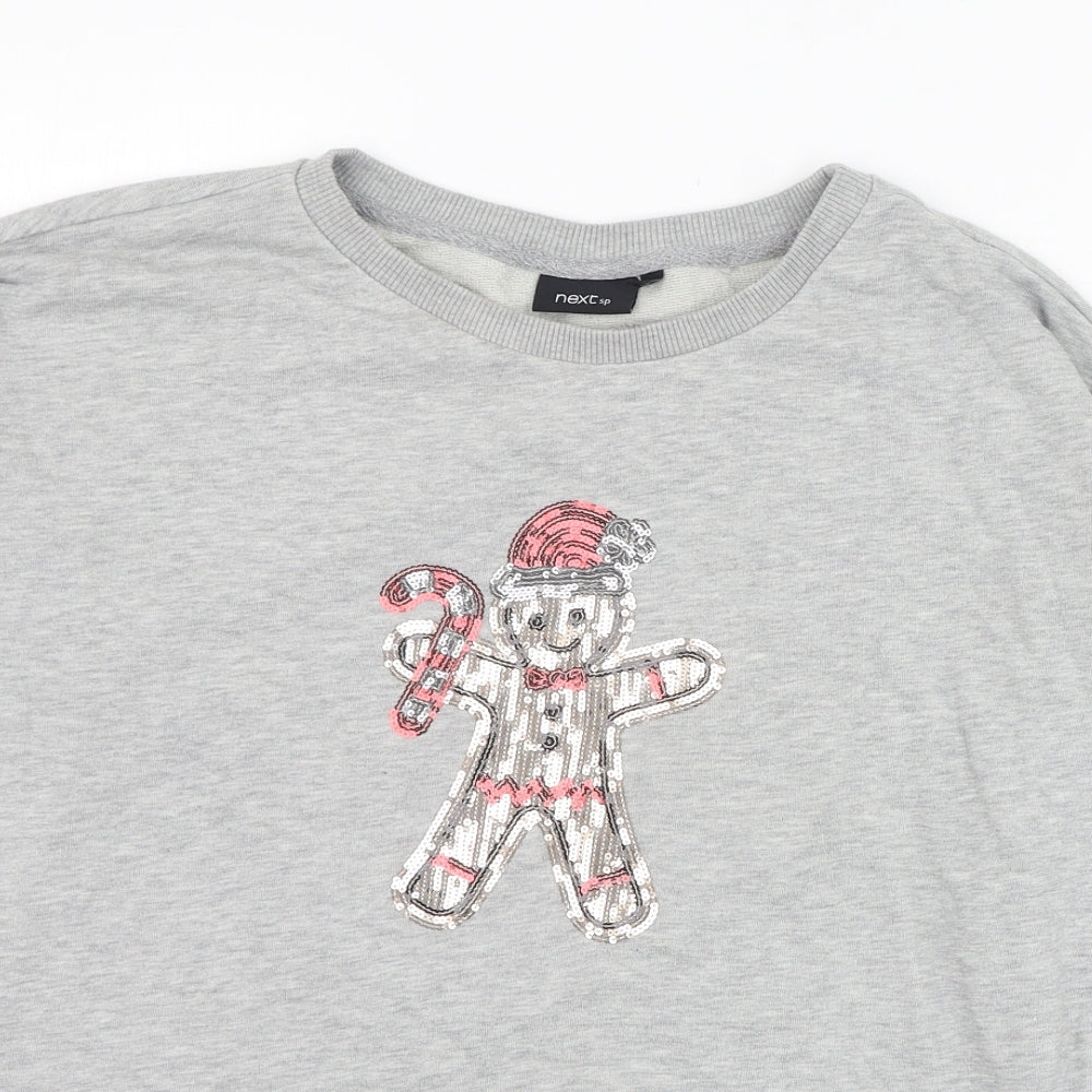 NEXT Womens Grey  Cotton Pullover Sweatshirt Size 12  Pullover - Christmas, Gingerbread Man