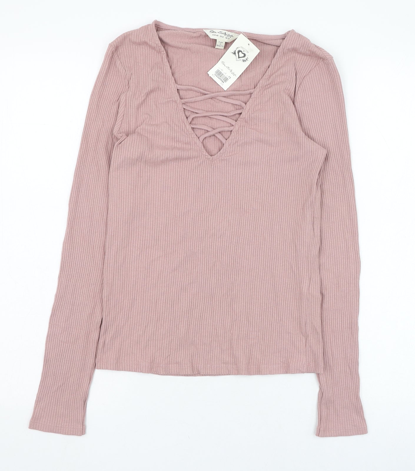 Miss Selfridge Womens Pink  Viscose Basic T-Shirt Size 12 V-Neck