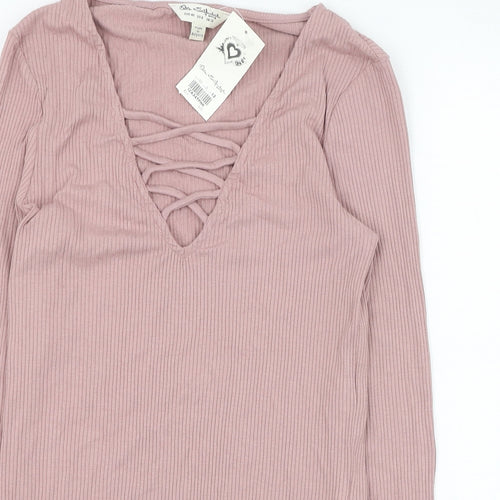 Miss Selfridge Womens Pink  Viscose Basic T-Shirt Size 12 V-Neck