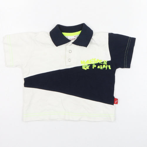 Whoopi Boys White  Polyester Basic T-Shirt Size 6-9 Months Collared Pullover