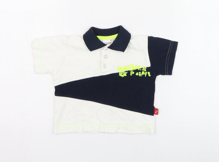 Whoopi Boys White  Polyester Basic T-Shirt Size 6-9 Months Collared Pullover