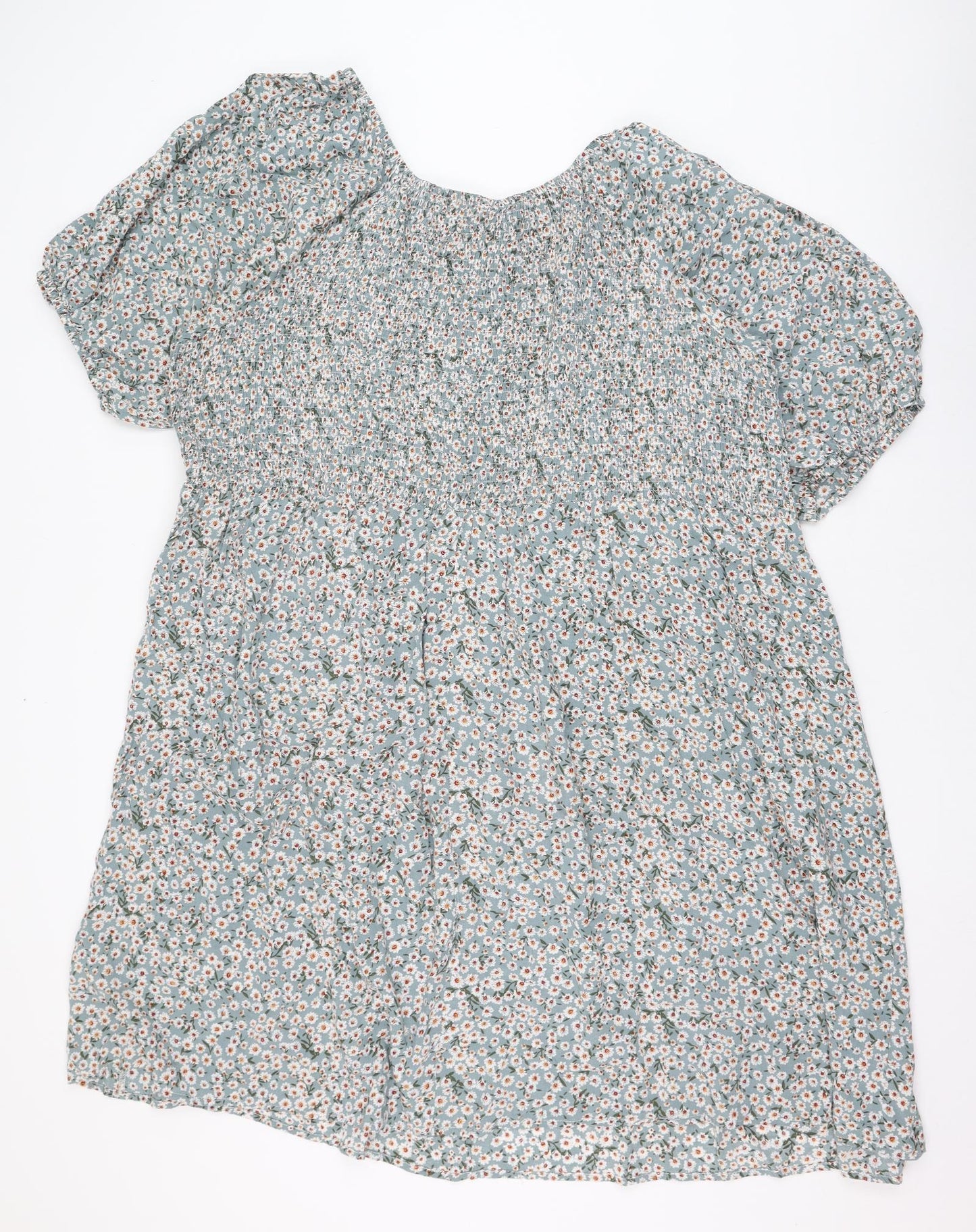 Yours Womens Green Floral Viscose Basic Blouse Size 30 Round Neck