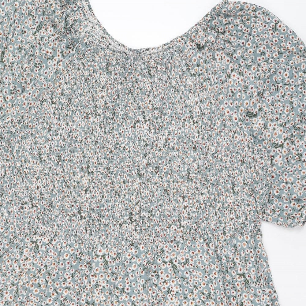 Yours Womens Green Floral Viscose Basic Blouse Size 30 Round Neck