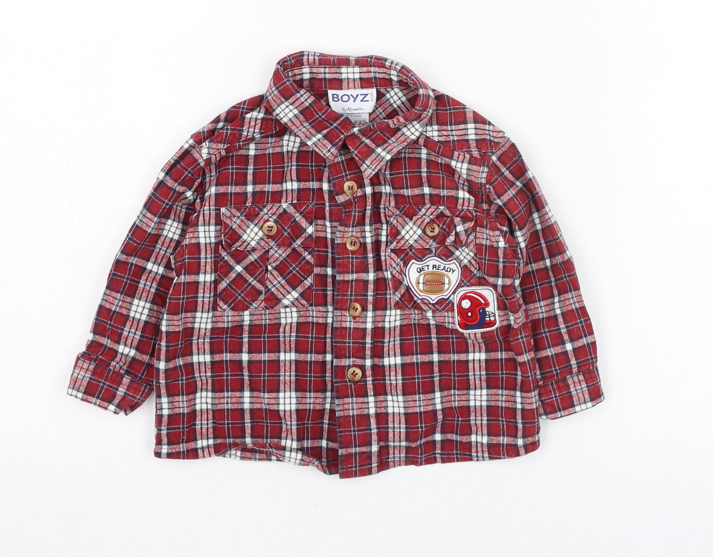 Nanette Boys Red Check Cotton Basic Button-Up Size 18-24 Months Collared Button