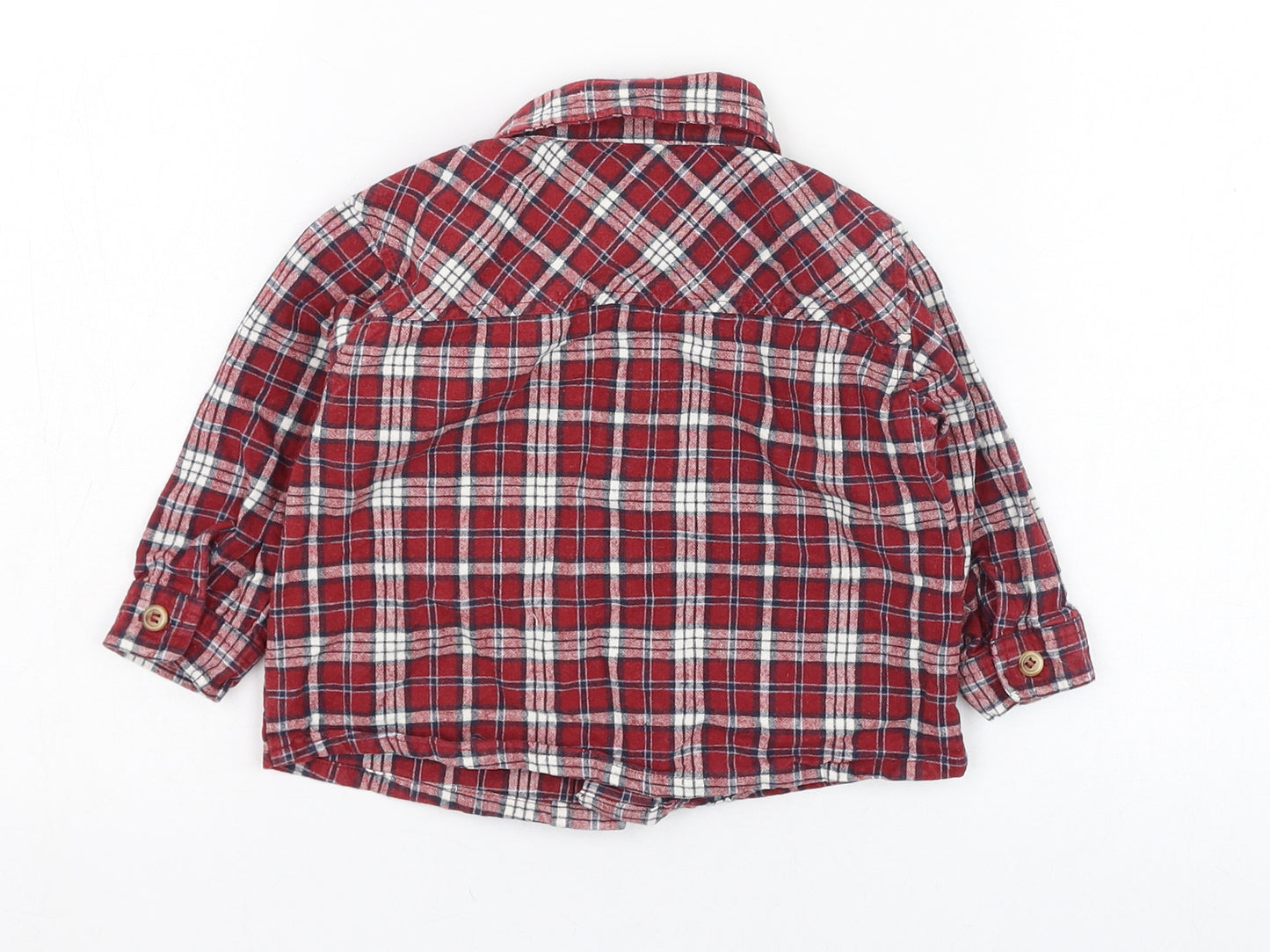 Nanette Boys Red Check Cotton Basic Button-Up Size 18-24 Months Collared Button
