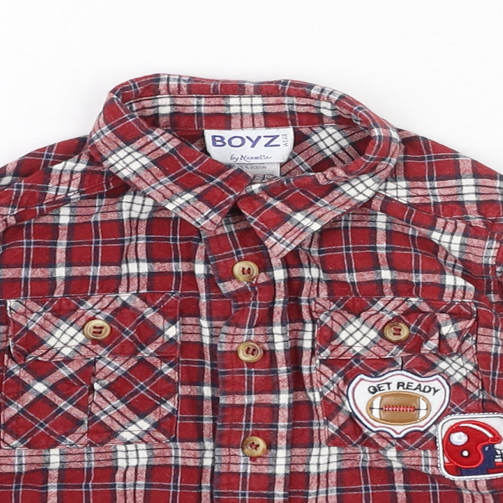 Nanette Boys Red Check Cotton Basic Button-Up Size 18-24 Months Collared Button
