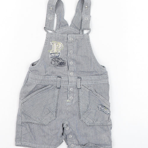 Preworn Boys Blue Striped Cotton Dungaree One-Piece Size 12 Months  Button