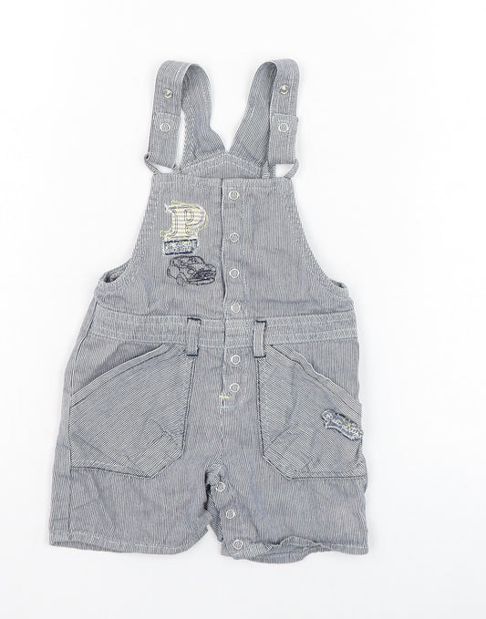 Preworn Boys Blue Striped Cotton Dungaree One-Piece Size 12 Months  Button