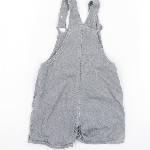 Preworn Boys Blue Striped Cotton Dungaree One-Piece Size 12 Months  Button