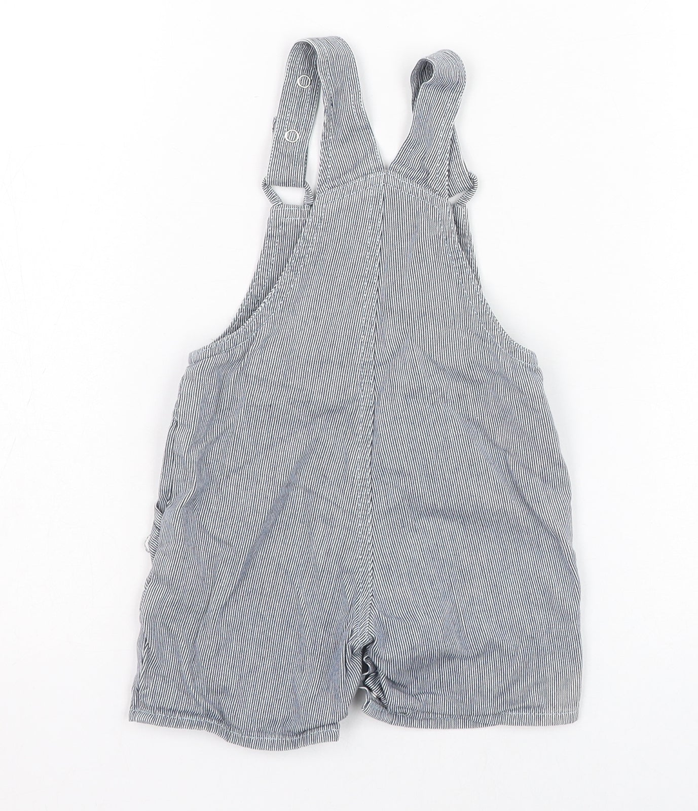 Preworn Boys Blue Striped Cotton Dungaree One-Piece Size 12 Months  Button