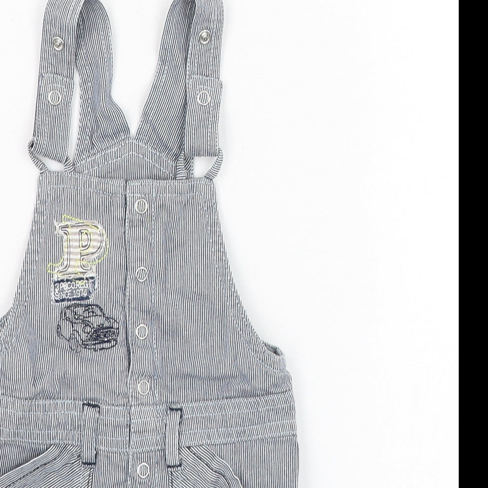 Preworn Boys Blue Striped Cotton Dungaree One-Piece Size 12 Months  Button