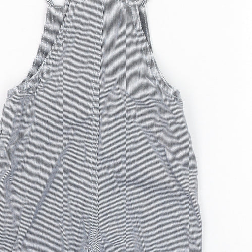 Preworn Boys Blue Striped Cotton Dungaree One-Piece Size 12 Months  Button