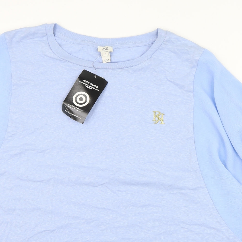 River Island Womens Blue  Cotton Basic T-Shirt Size 12 Round Neck