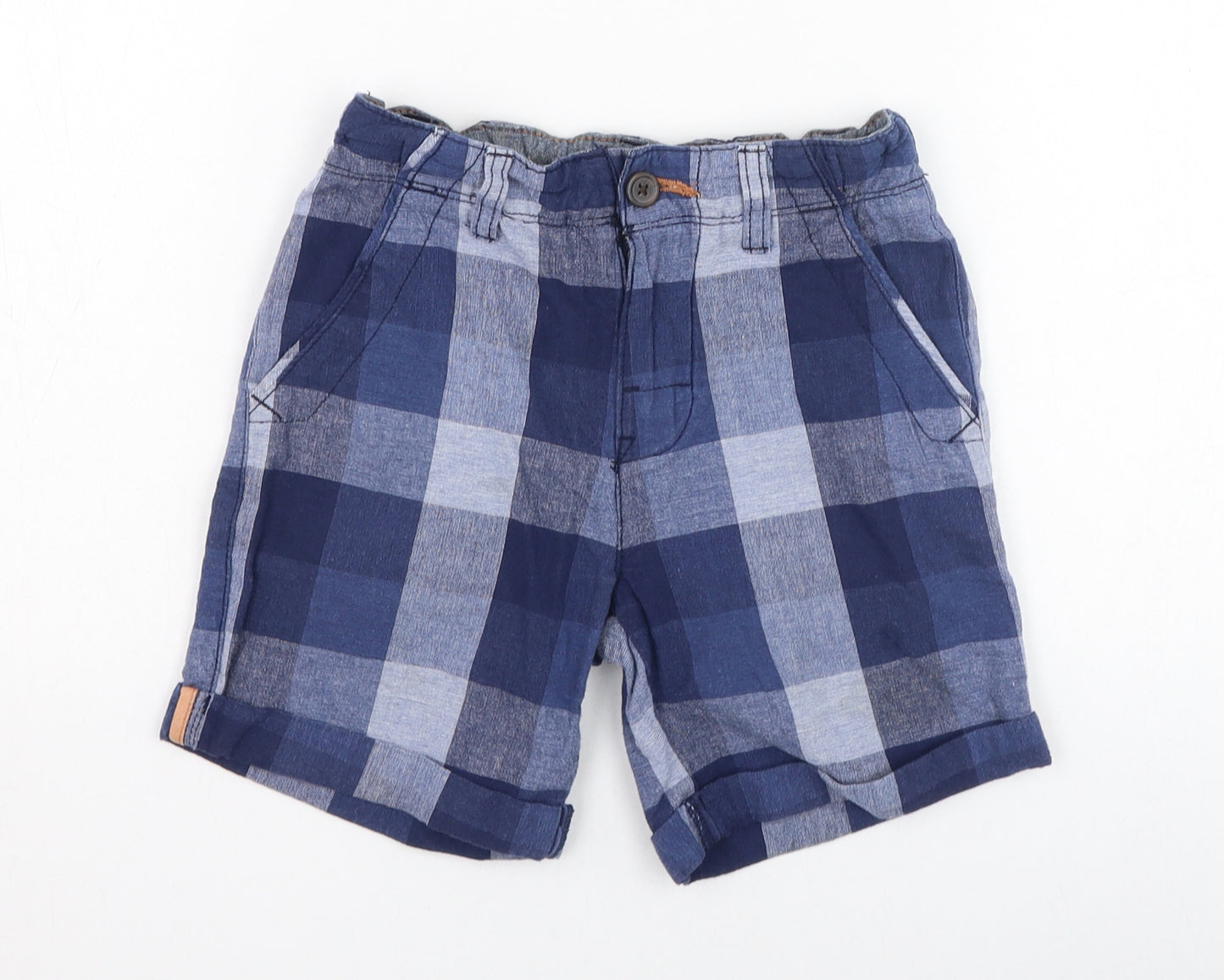 George Boys Blue Check Cotton Bermuda Shorts Size 6-7 Years  Regular Zip
