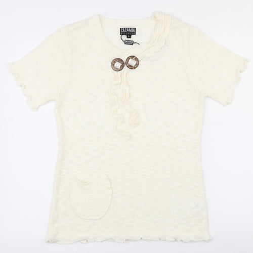 Casamia Womens Ivory Round Neck  Acrylic Pullover Jumper Size S