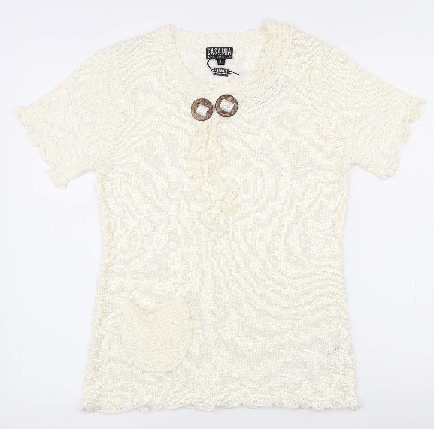 Casamia Womens Ivory Round Neck  Acrylic Pullover Jumper Size S