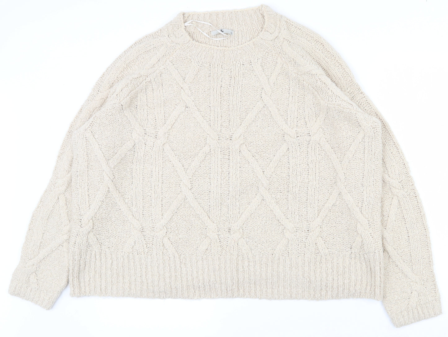 TU Womens Beige Round Neck  Acrylic Pullover Jumper Size 22