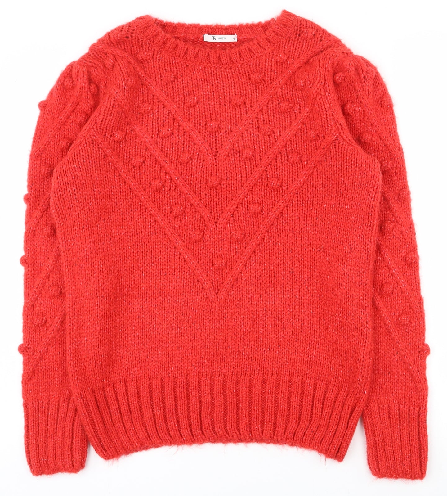 TU Womens Red Round Neck  Acrylic Pullover Jumper Size 10