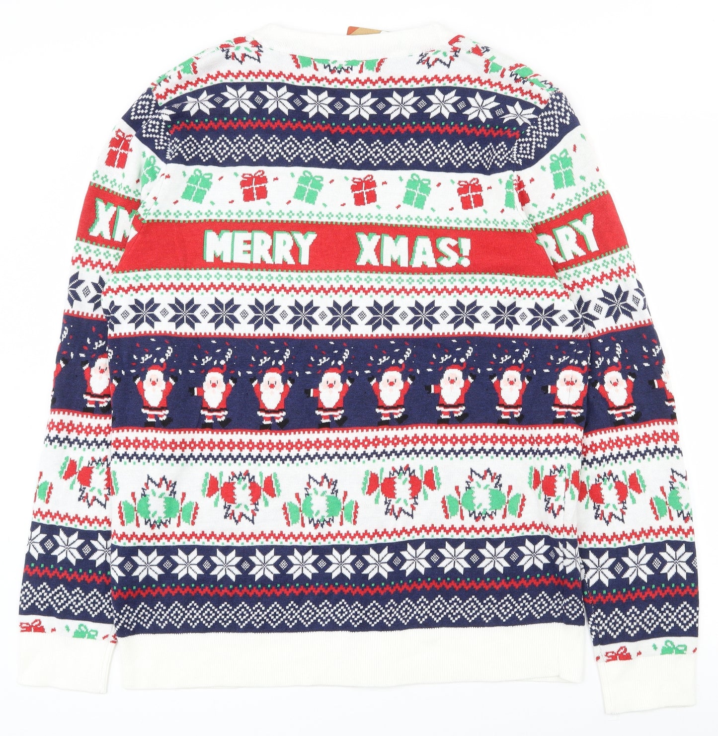 Primark Mens Multicoloured V-Neck Fair Isle Cotton Cardigan Jumper Size XL   - Christmas jumper