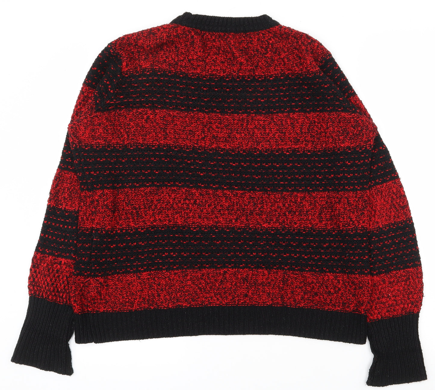 Topshop Womens Red Round Neck Striped Acrylic Pullover Jumper Size 8