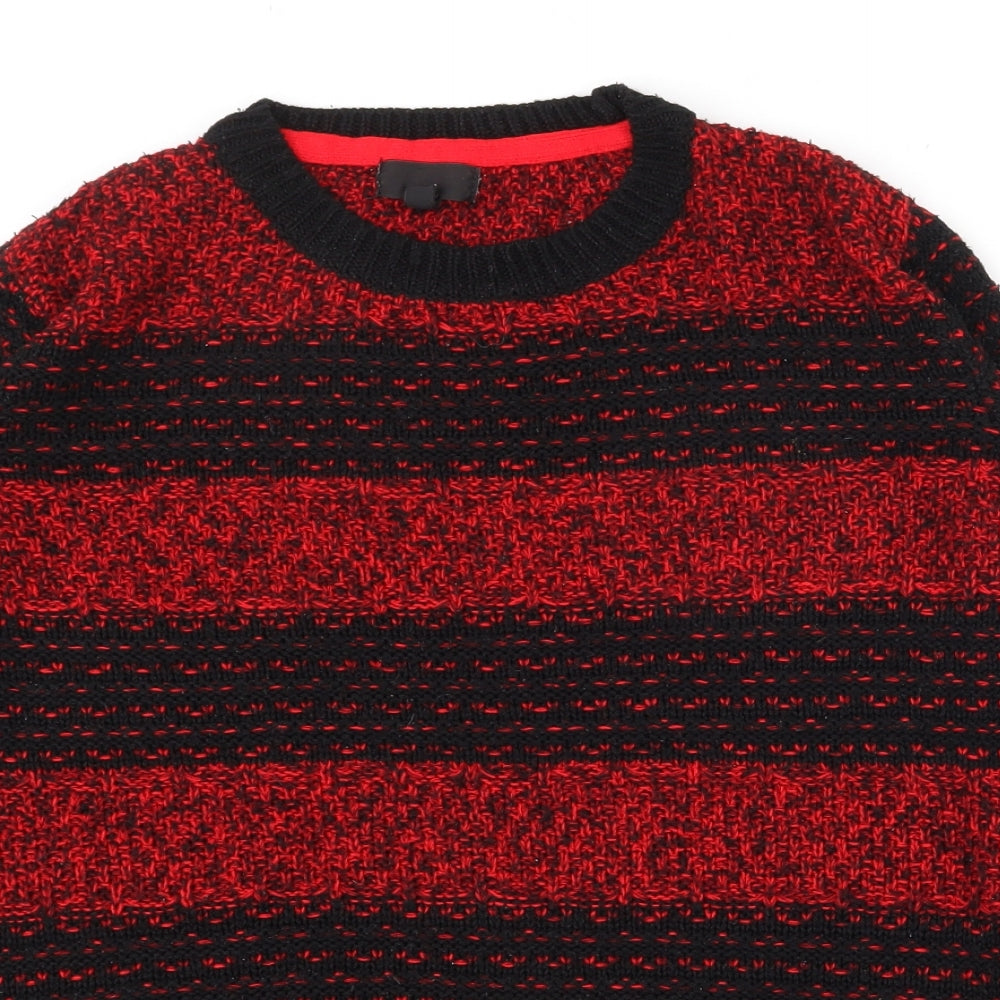 Topshop Womens Red Round Neck Striped Acrylic Pullover Jumper Size 8