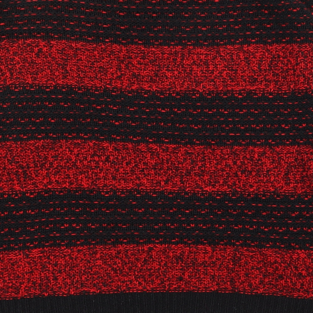 Topshop Womens Red Round Neck Striped Acrylic Pullover Jumper Size 8