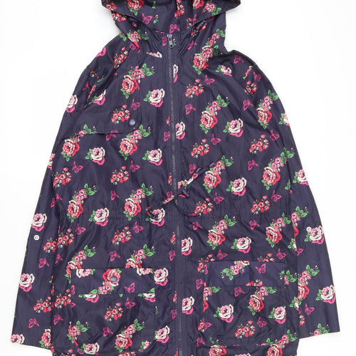 Red Herring Womens Blue Floral  Rain Coat Coat Size 10  Zip