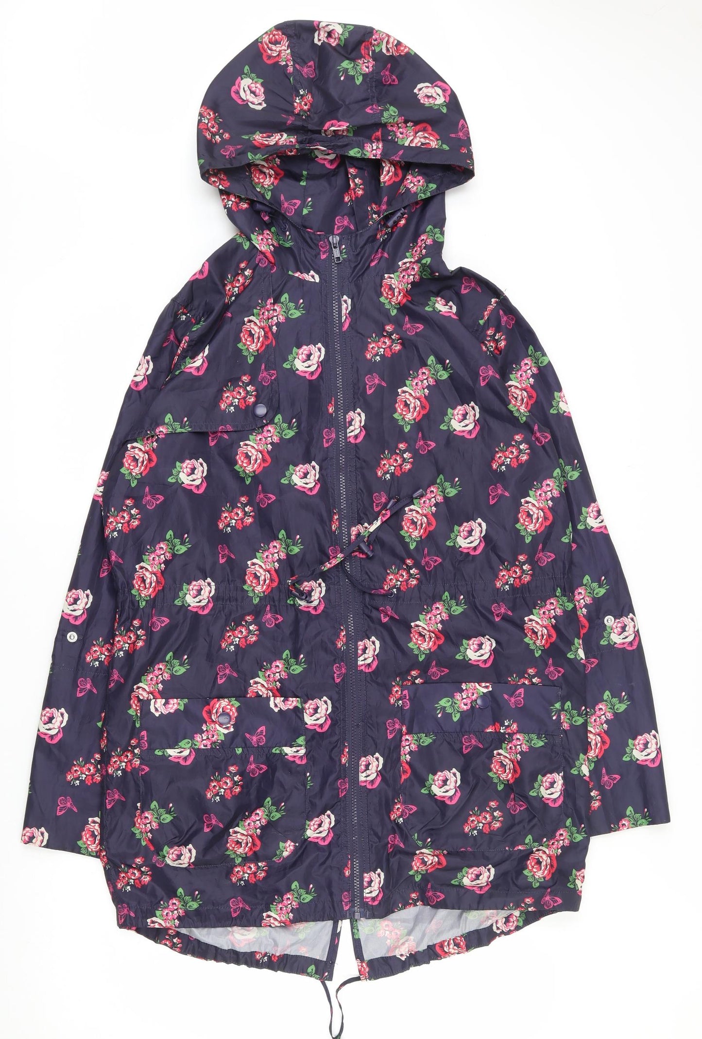 Red Herring Womens Blue Floral  Rain Coat Coat Size 10  Zip
