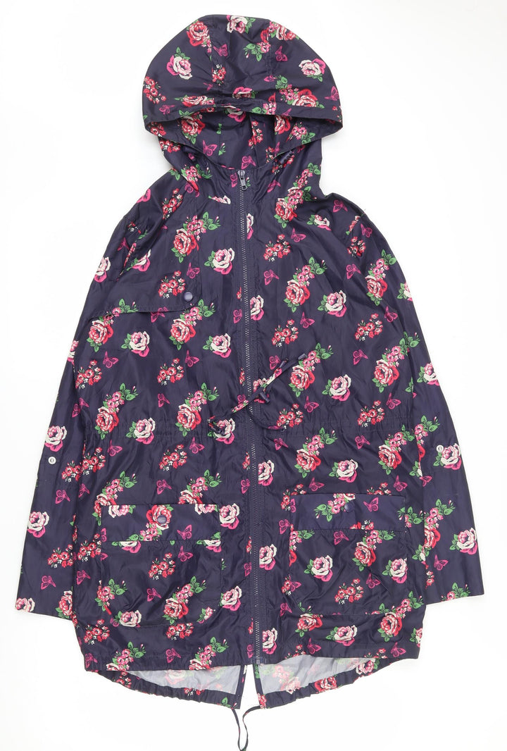 Red Herring Womens Blue Floral  Rain Coat Coat Size 10  Zip