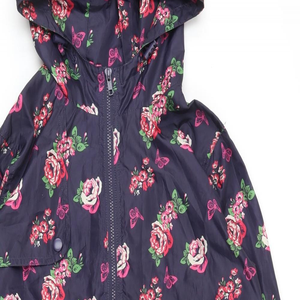 Red Herring Womens Blue Floral  Rain Coat Coat Size 10  Zip