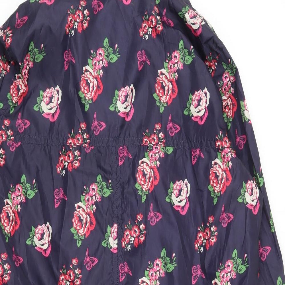 Red Herring Womens Blue Floral  Rain Coat Coat Size 10  Zip