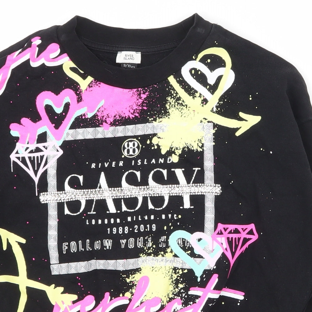 River Island Girls Black  Cotton Pullover Sweatshirt Size 9-10 Years  Pullover