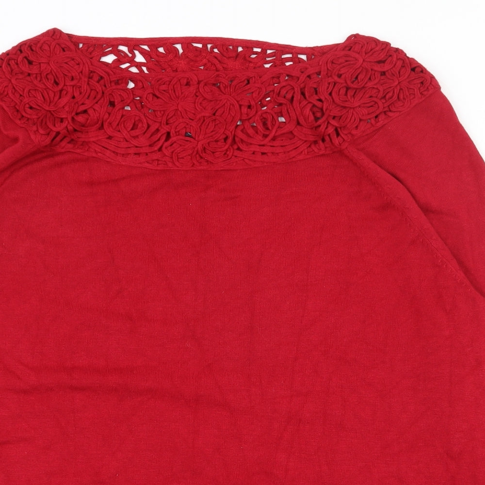 Evans Womens Red  Viscose Basic T-Shirt Size 22 Boat Neck - 22-24