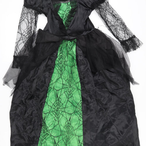 Wicked Costumes Girls Black  100% Polyester Fit & Flare  Size 8 Years  Square Neck Pullover - 8-10y Witch Halloween fancy dress costume, wire frame at bottom