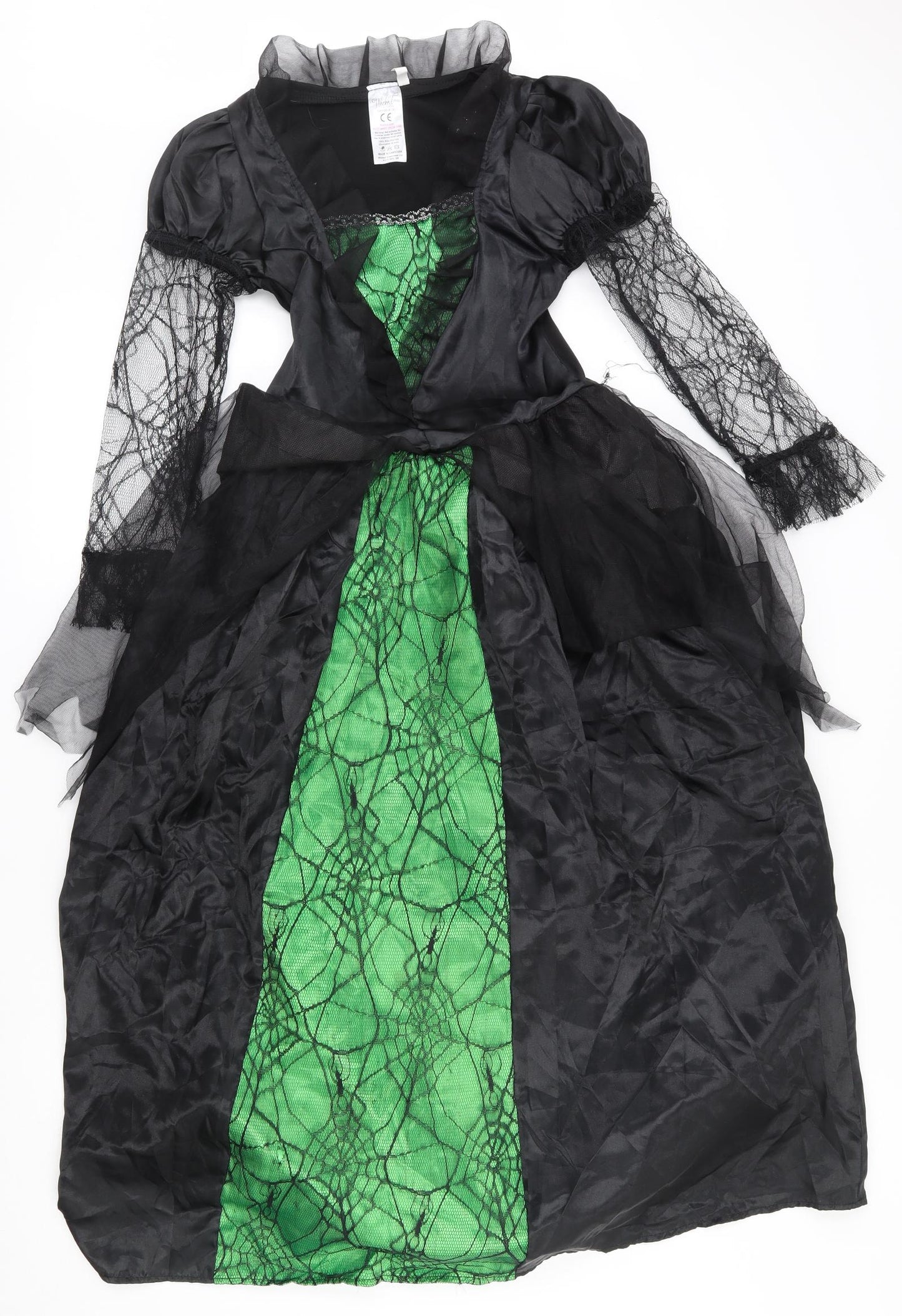 Wicked Costumes Girls Black  100% Polyester Fit & Flare  Size 8 Years  Square Neck Pullover - 8-10y Witch Halloween fancy dress costume, wire frame at bottom