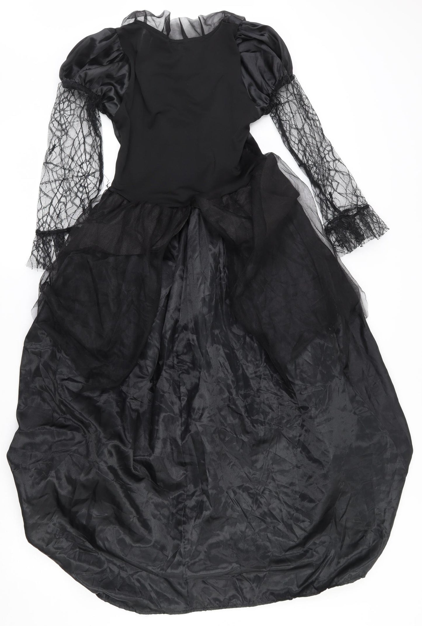 Wicked Costumes Girls Black  100% Polyester Fit & Flare  Size 8 Years  Square Neck Pullover - 8-10y Witch Halloween fancy dress costume, wire frame at bottom