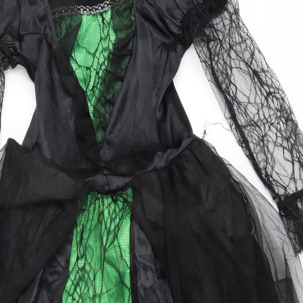 Wicked Costumes Girls Black  100% Polyester Fit & Flare  Size 8 Years  Square Neck Pullover - 8-10y Witch Halloween fancy dress costume, wire frame at bottom