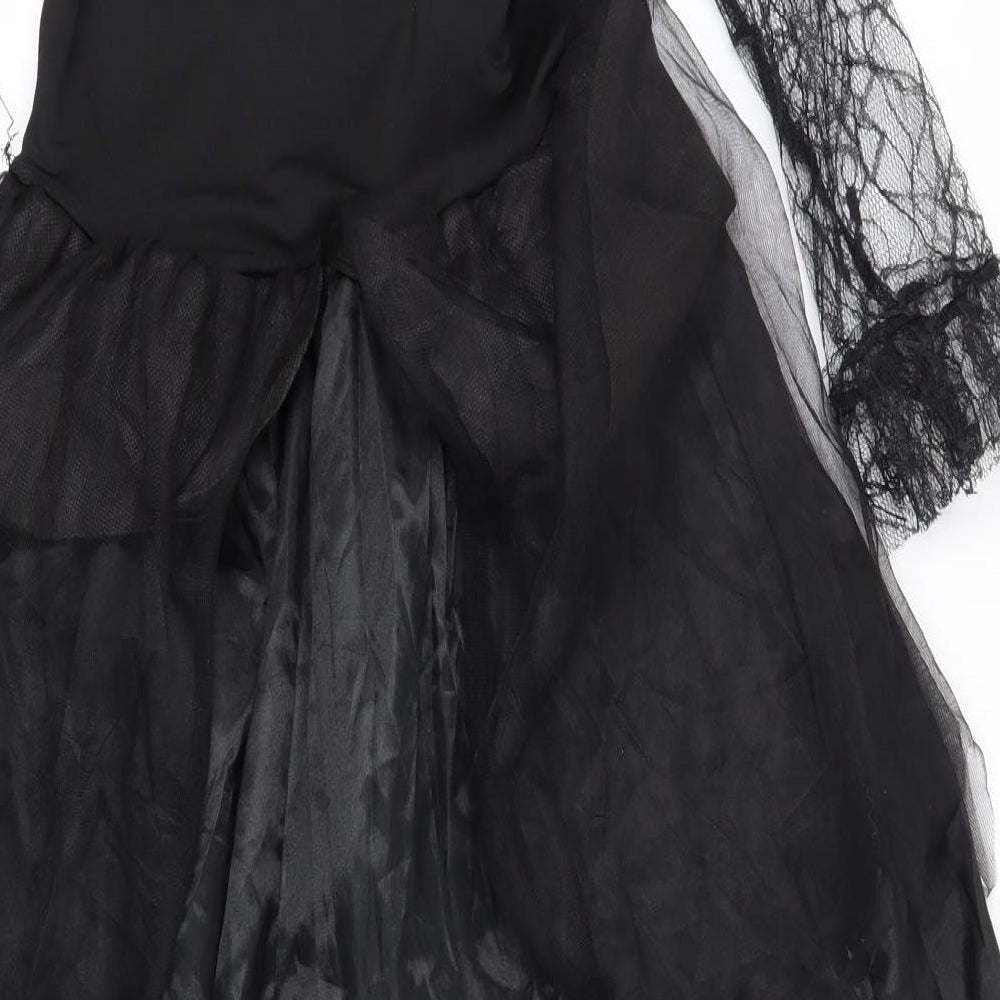 Wicked Costumes Girls Black  100% Polyester Fit & Flare  Size 8 Years  Square Neck Pullover - 8-10y Witch Halloween fancy dress costume, wire frame at bottom