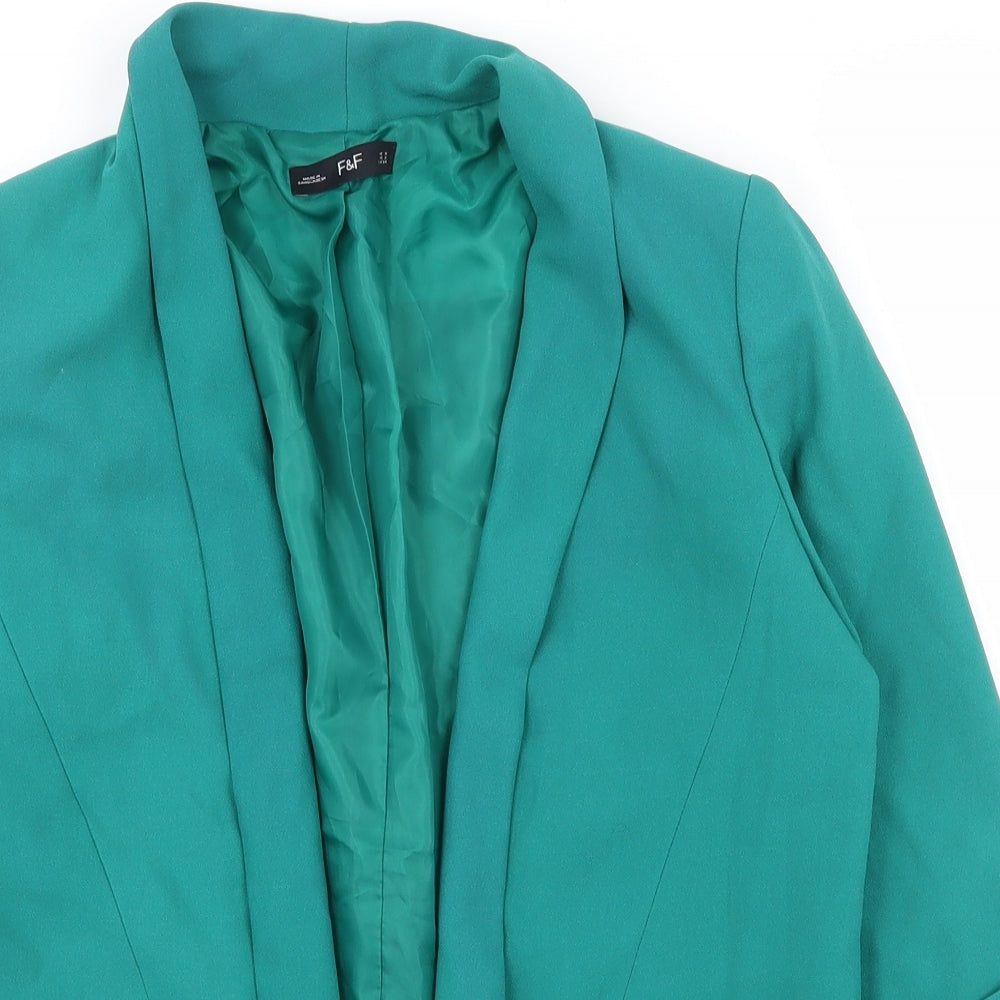 F&F Womens Green  100% Polyester Jacket Blazer Size 6   - Open, Shoulder Pads