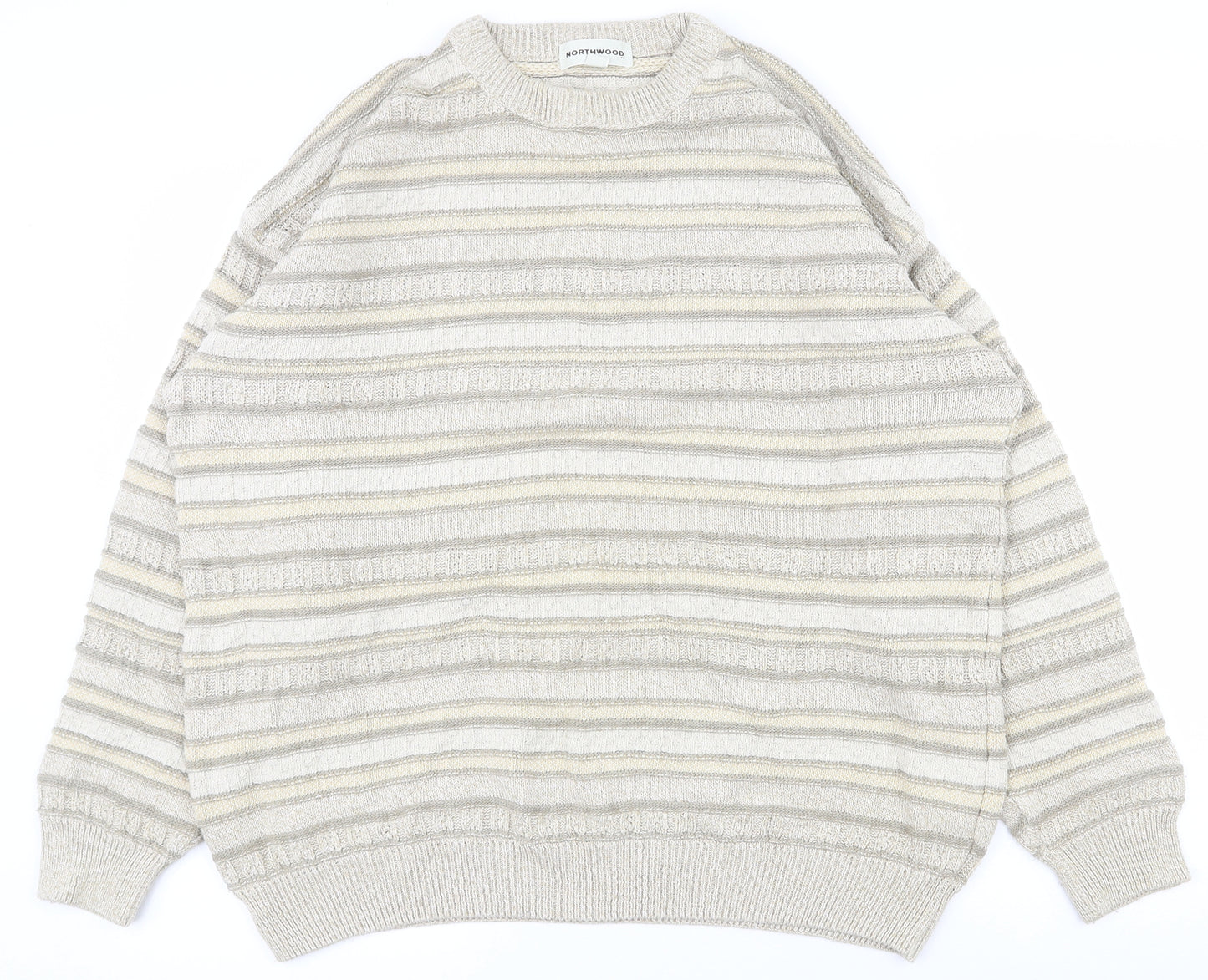 northwood Mens Beige Crew Neck  Acrylic Pullover Jumper Size XL