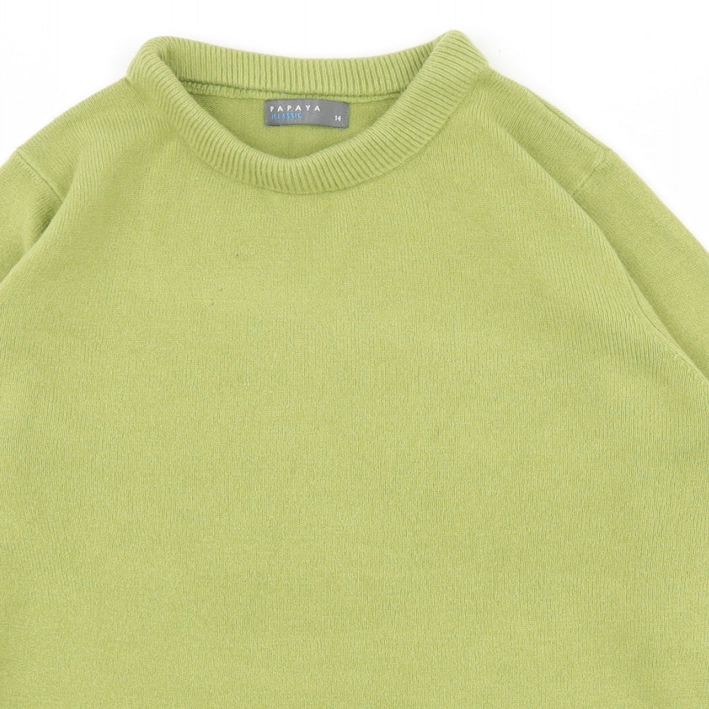 Papaya Womens Green Crew Neck  Acrylic Pullover Jumper Size 14