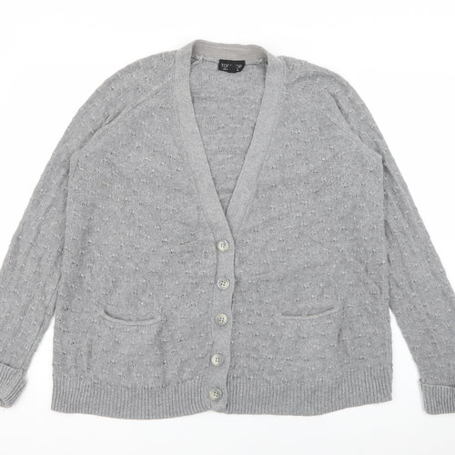 Topshop Womens Grey V-Neck  Cotton Cardigan Jumper Size 10